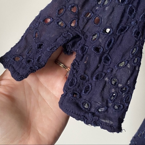 Echo Navy Eyelet Swim/Beach Cover-up Tunic, Silver O-Ring Plunge Neck, Medium - Picture 7 of 16